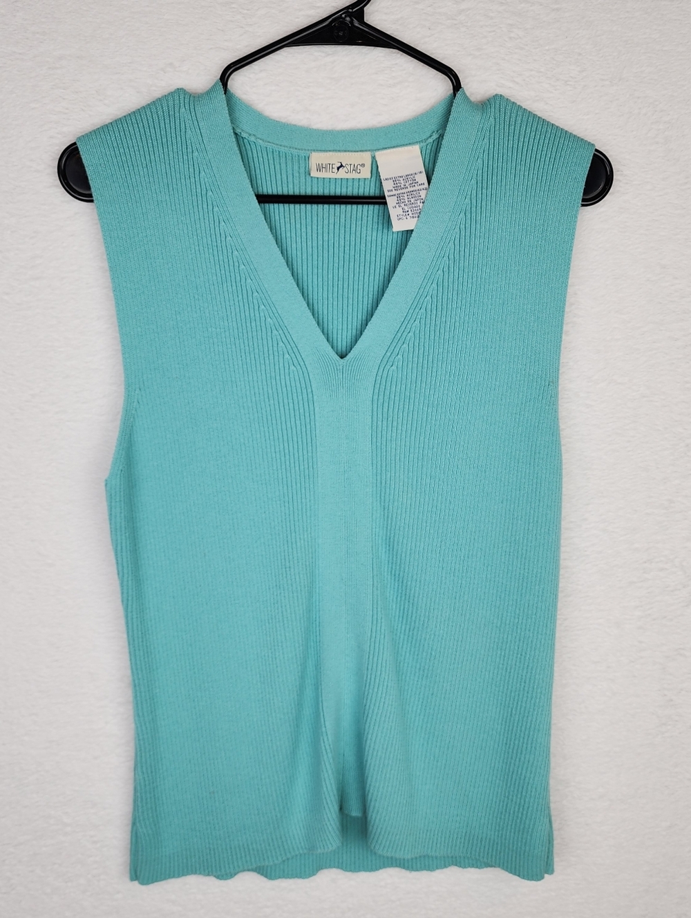 VINTAGE White Stag Turquoise V Neck Ribbed Sleeveless Top XL